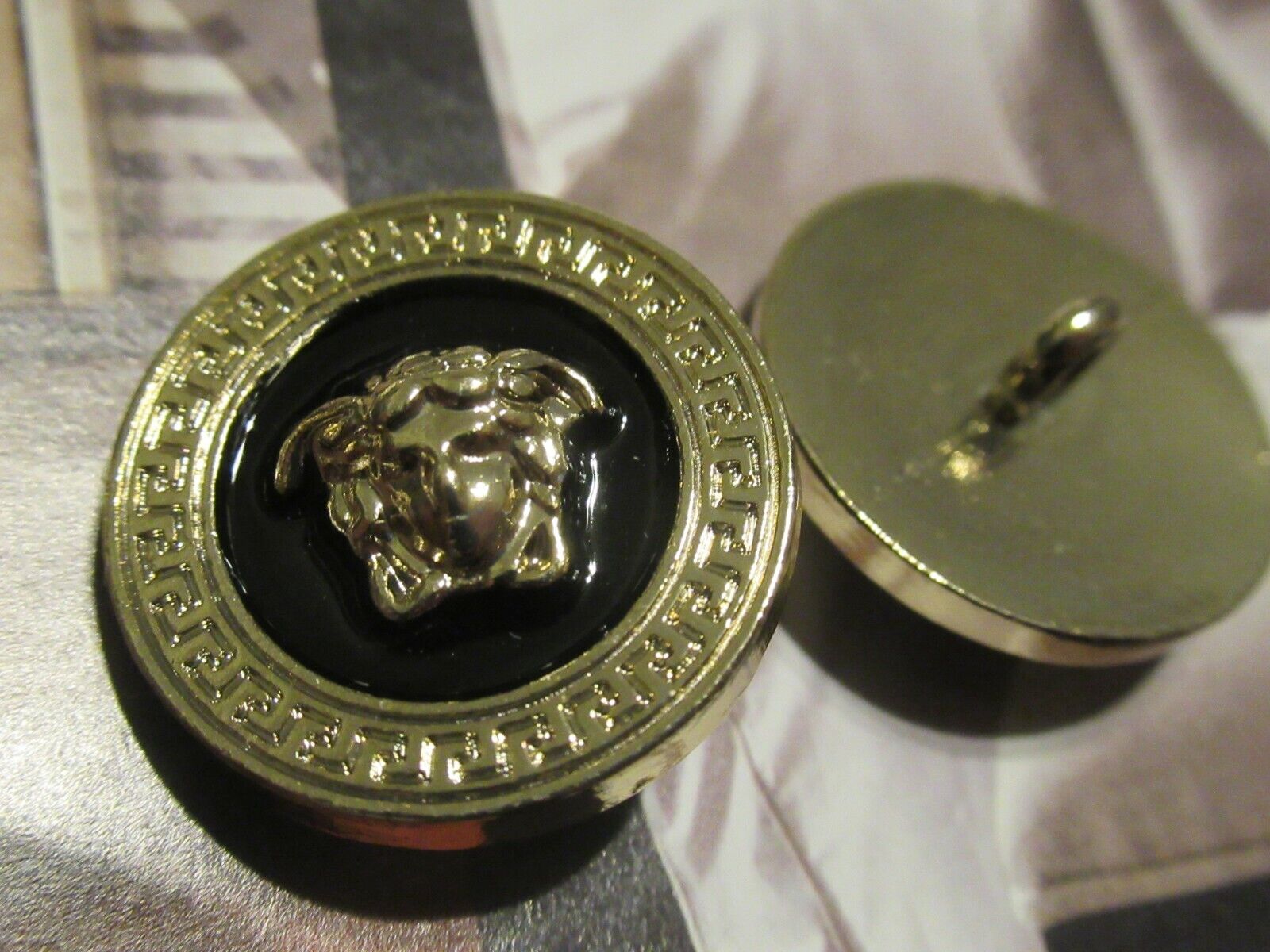 VERSACE  2 buttons  gold tone 22mm BLACK    THIS IS FOR 2