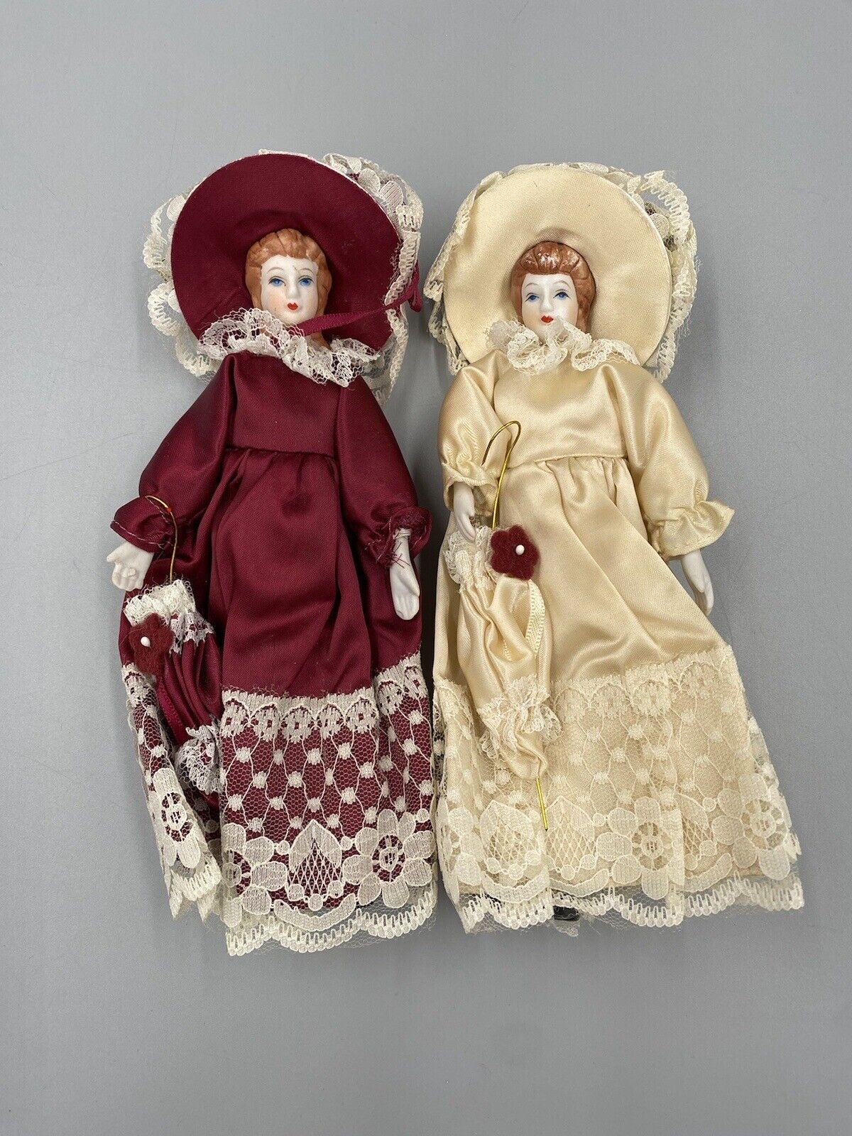 Set Of 2 Vintage Porcelain Doll Victorian Style Figurine Ornaments 8”