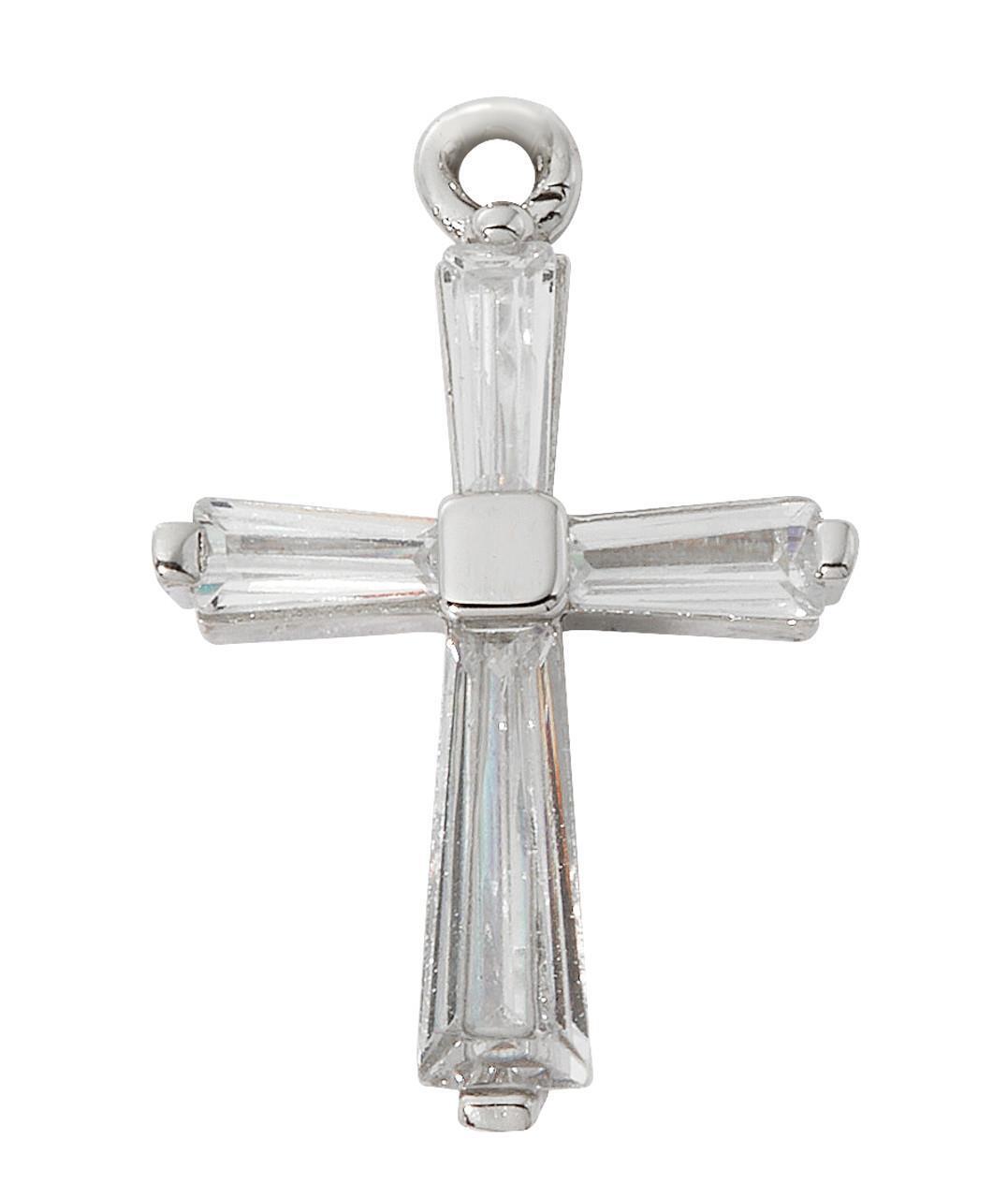 Sterling Silver Rhinestone Cross Features 16-18in Long Chain Comes Gift Boxed