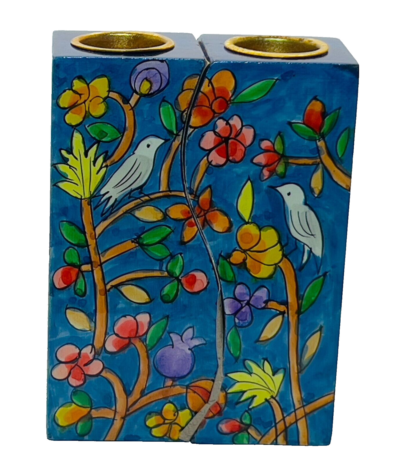 Flower and Birds Fitted Shabbat Candlesticks 4 Inches by Yair Emanuel