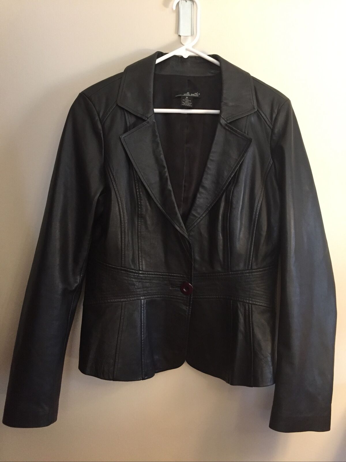 Willi Smith Black Leather Jacket Tapered Waist Size 12