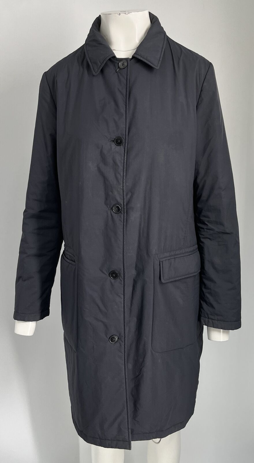 Jil Sander Women\'s Navy Single-Breasted Mid-Length Basic Coat sz 38
