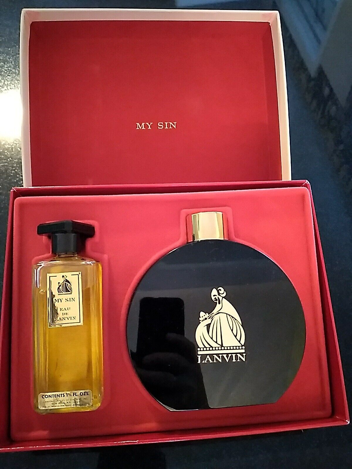 Lanvin My Sin Splash Perfume 1-/12 fl oz and Talc Powder 2.75 oz Gift Set ~ NEW