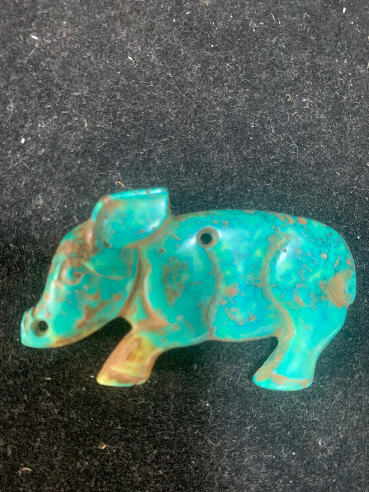 Beautiful Chinese Old Turquoise Hand Carved *Pig* 2Faces Pendant