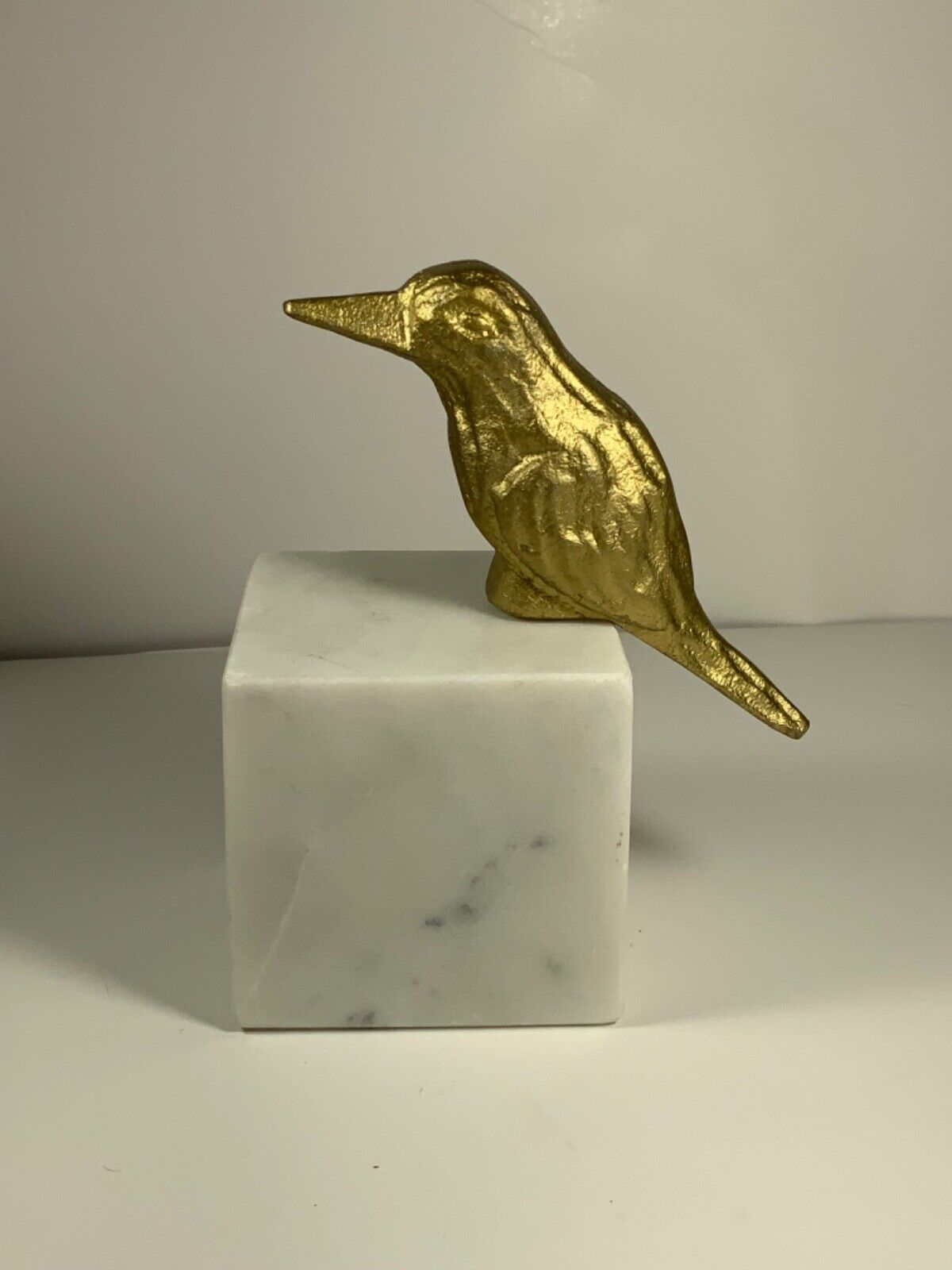 Vintage Solid Brass Bird on Marble Block Paperweight/Statue 6.5 in.