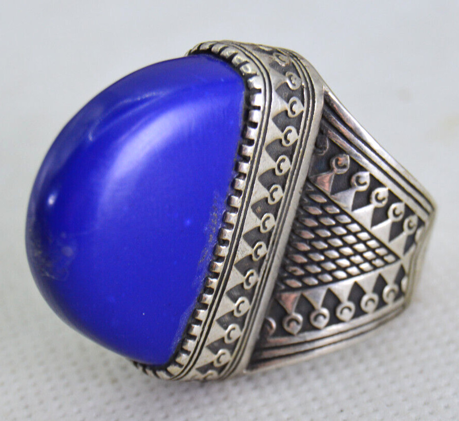 Ancient Vintage Victorian BIG Silver Ring Blue Stone Antique Gorgeous Gypsy