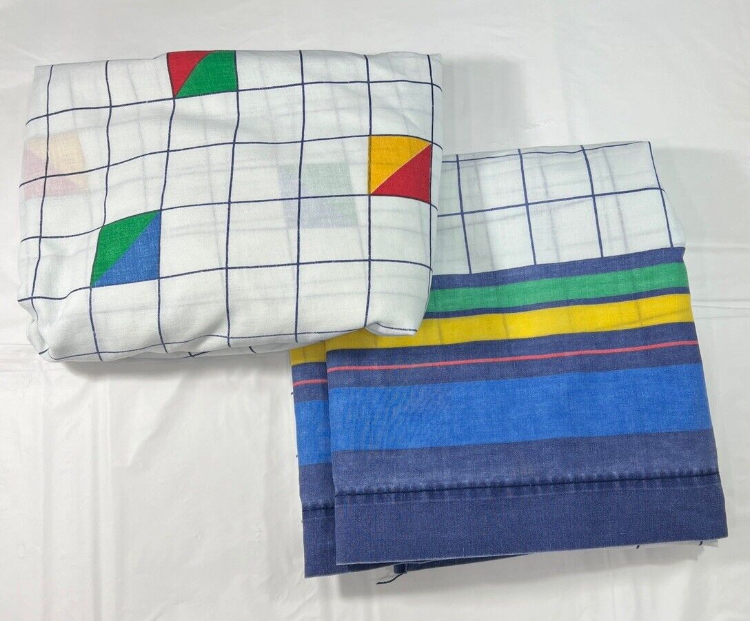 Vintage 80s Cannon Full Sheets Flat Fitted 2 PC Primary Colors Stranger Things