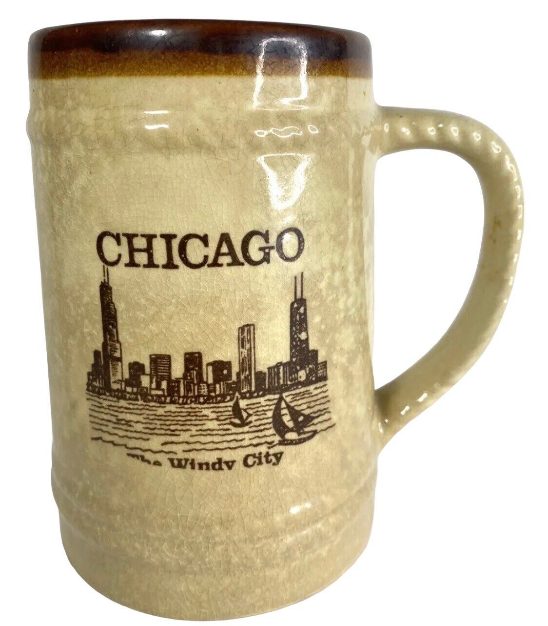Vtg 70s Chicago Windy City Ceramic Souvenir Stein Large Beer Mug Skyline Vase
