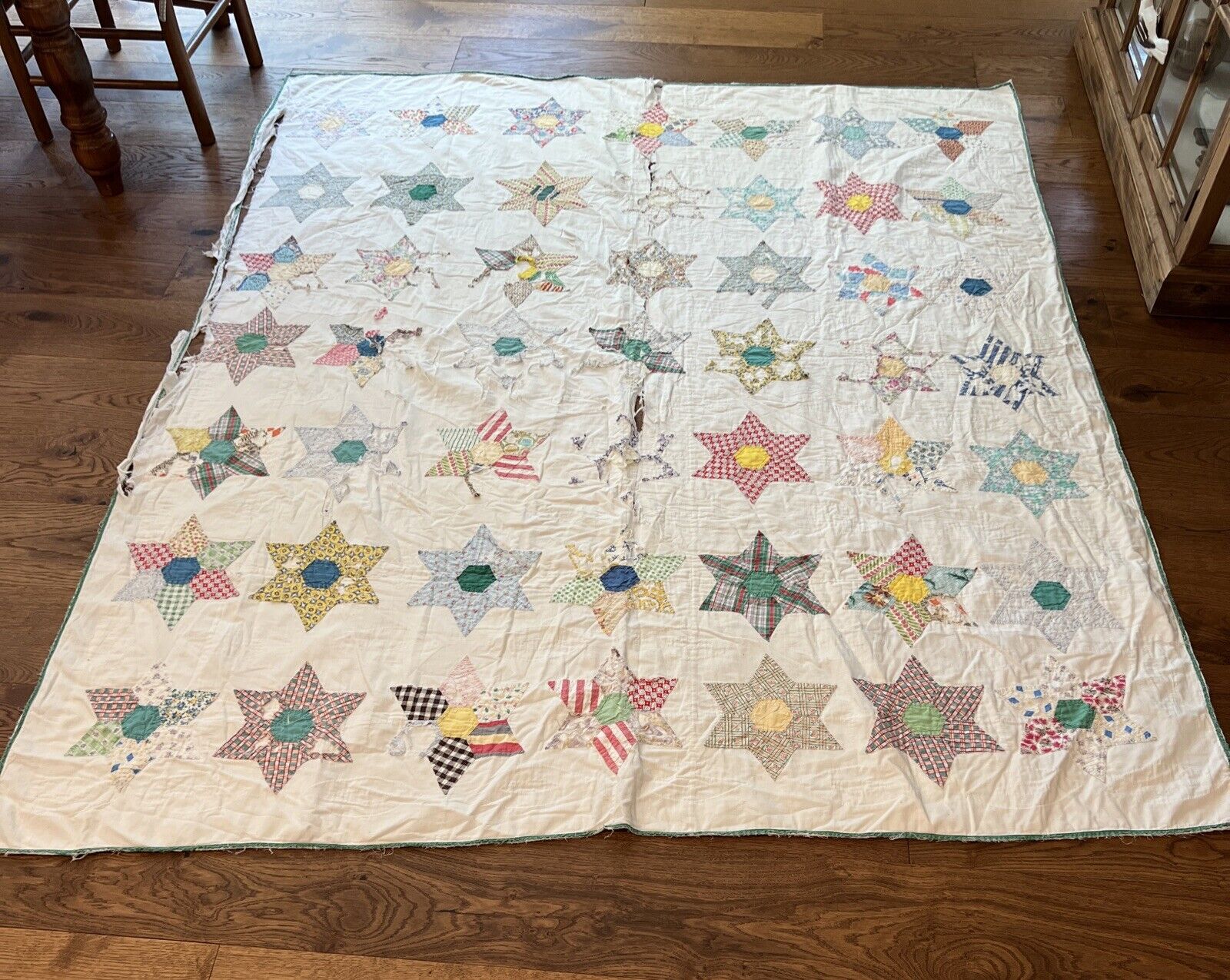 Vintage Star Pattern Quilt - Squares Parts - 9” Stars