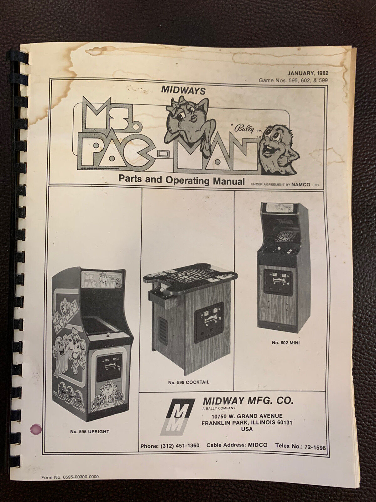 1982 Ms. Pac-Man Bally Midway Mfg Co 595 602 599 Parts Operating Manual Catalog