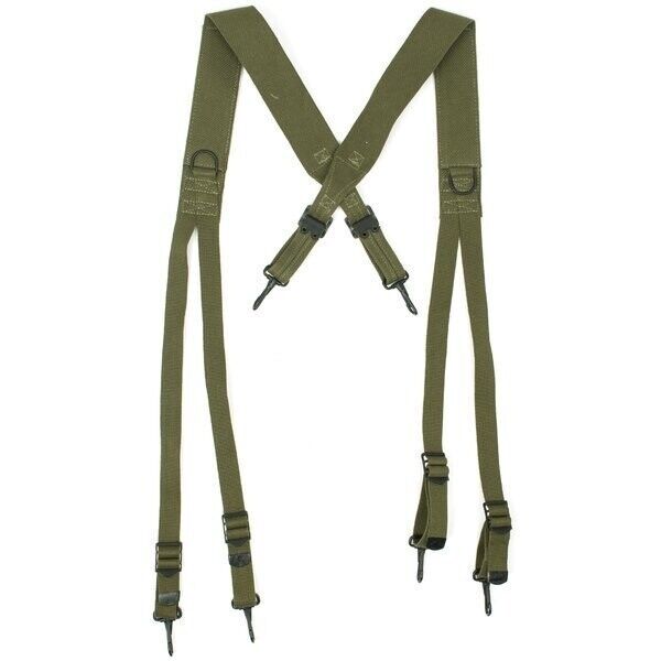 Norwegian OD Army Suspenders Heavy Duty Construction Fully Adjustable up to 42