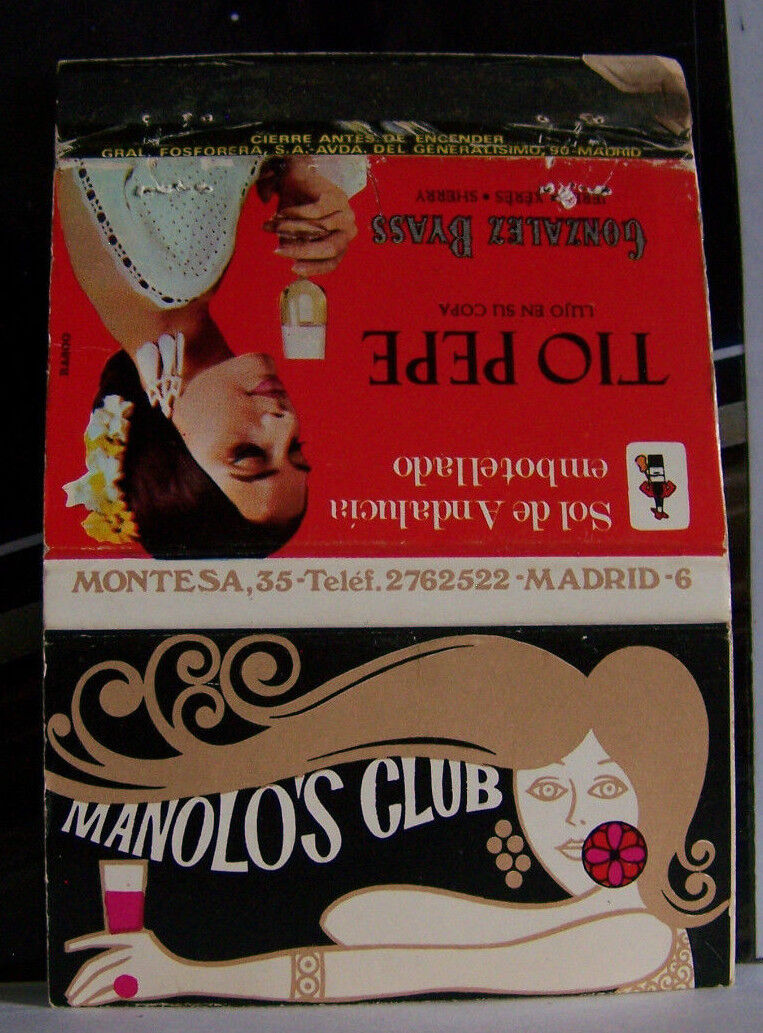 Rare Vintage Matchbook Cover Manolo\'s Club Sexy Art Females Madrid Spain Pepe