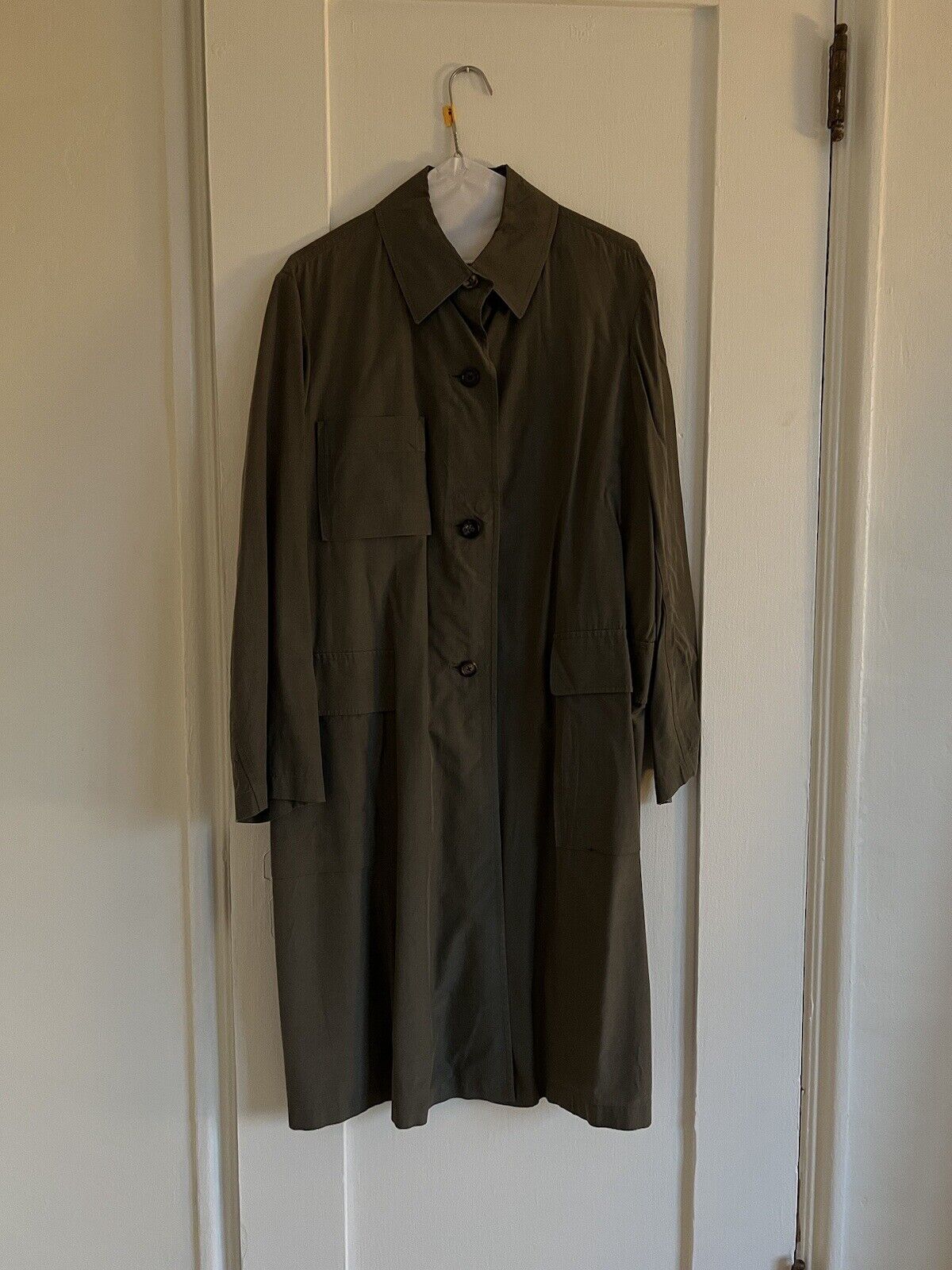 jil sander olive green trench coat