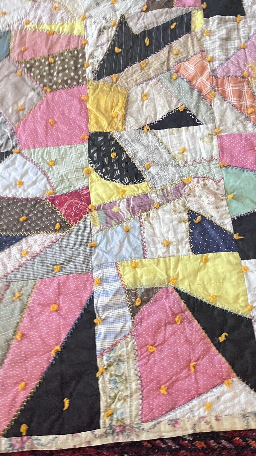 Old Crazy Quilt Mid Century Vintage Maybe Antique 66x80  Handmade Light Weight