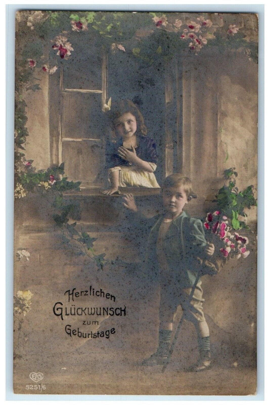 1924 Birthday Children On Window RPPC Photo Germany Posted Vintage Postcard