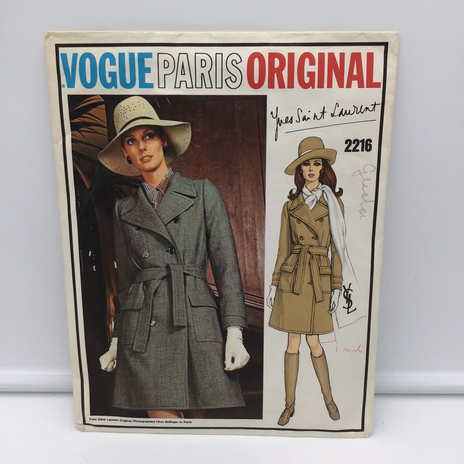 Vogue Paris Original 2216 Yves Saint Laurent Women's Coat Bust 38