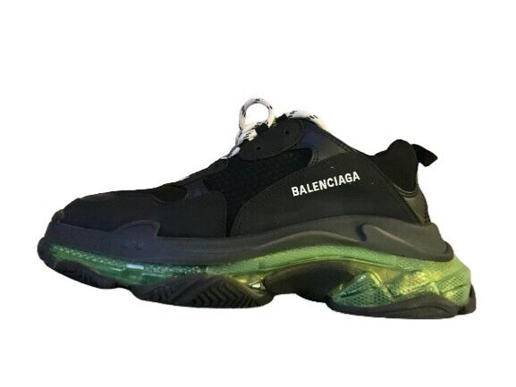 Men\'s Balenciaga Triple S Sneakers Black-Green 43 US 10 Nice Overall Condition