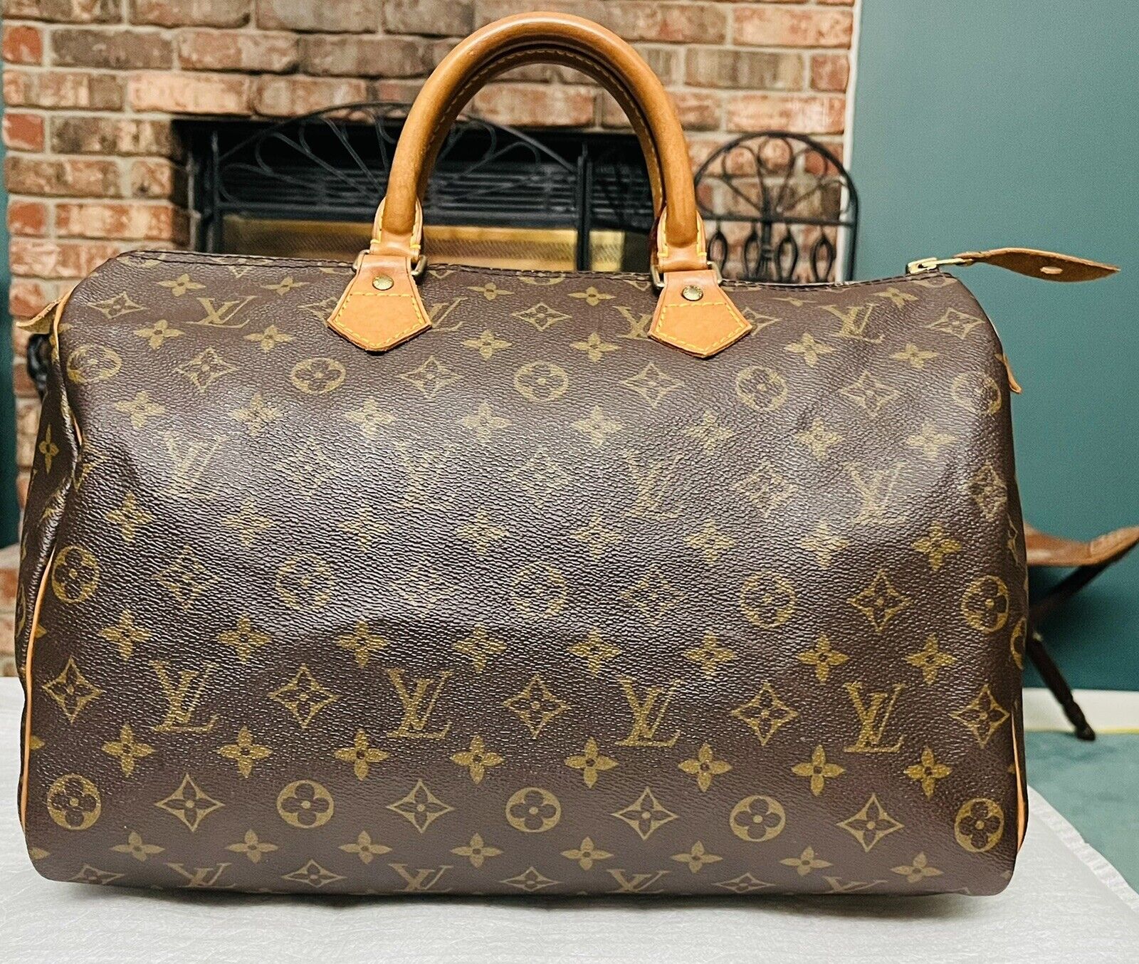 Louis Vuitton Monogram LV SPEEDY 35 Handbag Browns Canvas Bag - VERY GOOD