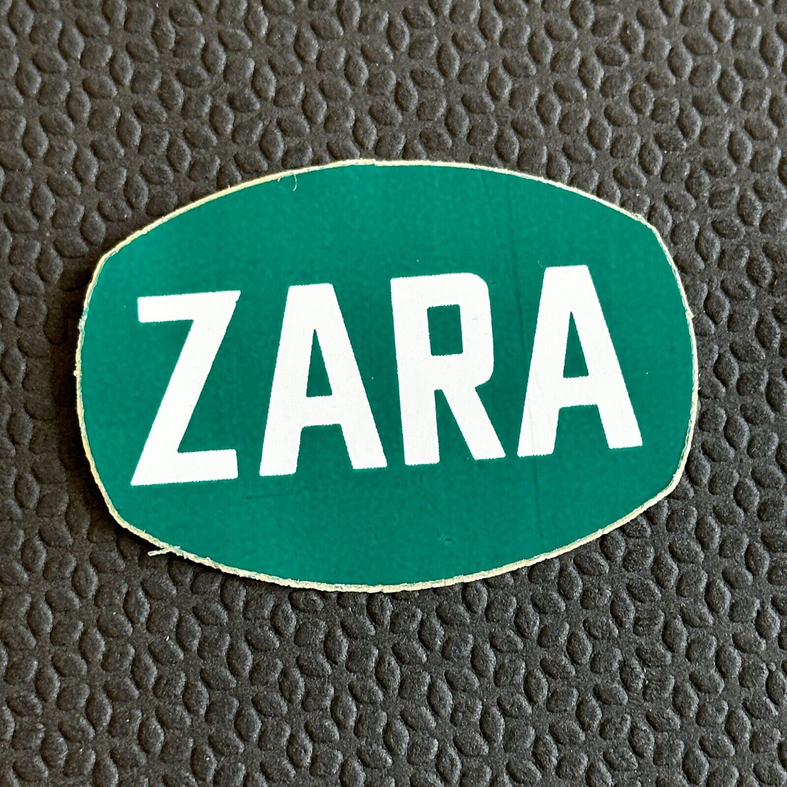 Vintage Sticker Zara Green White Letters Ovalish