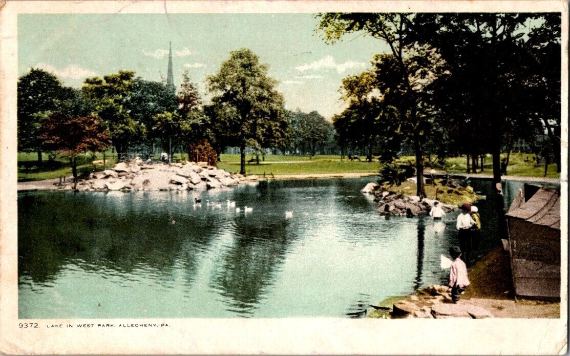 Lake West Park Allegheny Detroit Pub Braddock Pennsylvania Postcard Posted 1908