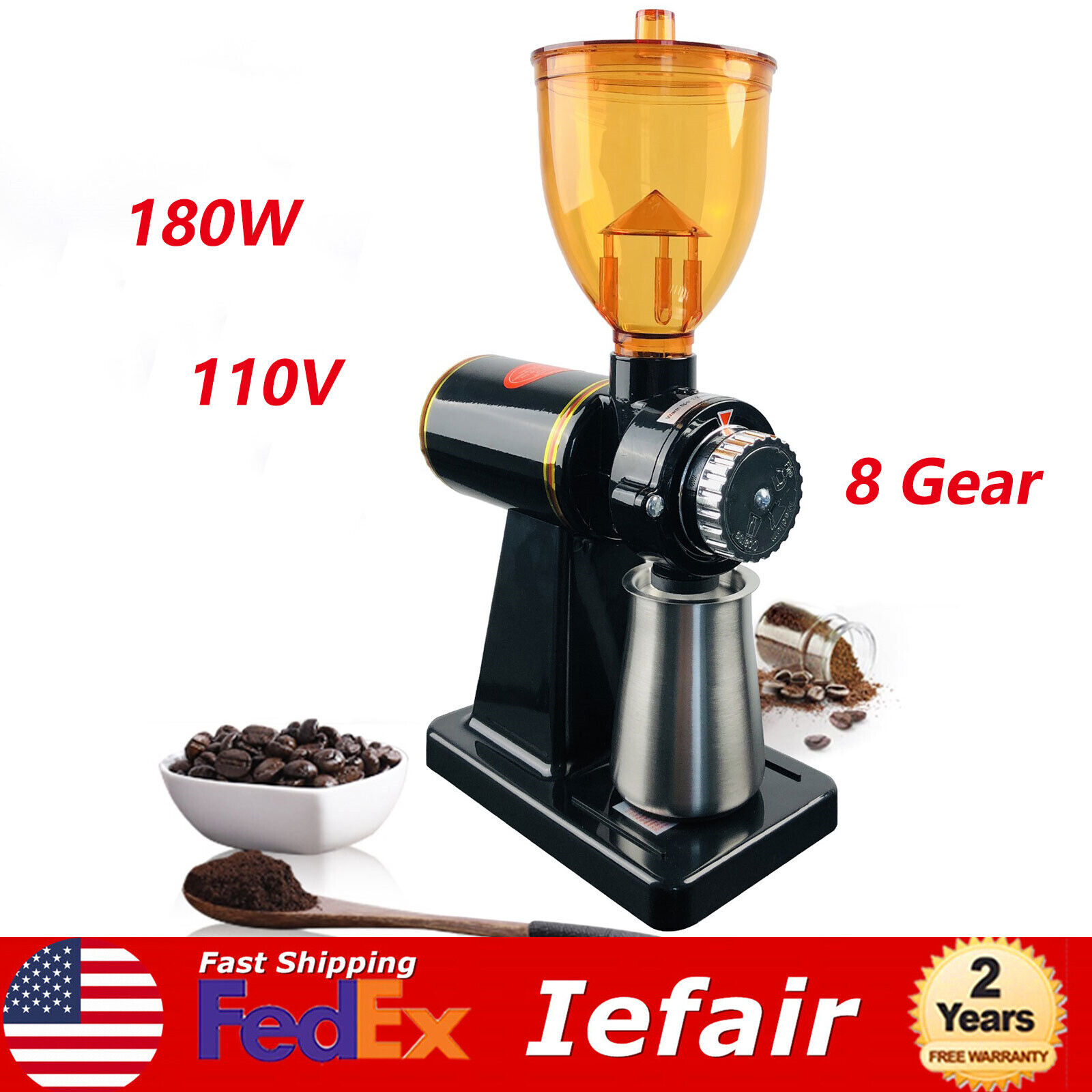 Commercial Electric Coffee Grinder Automatic Burr Mill Bean Home Office Grind