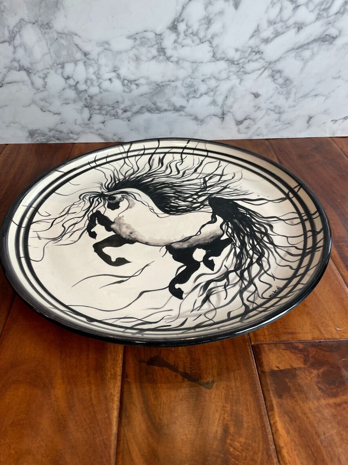 NWOT Vintage Spirit 92 Hand Painted Pottery Platter Stallion Horse