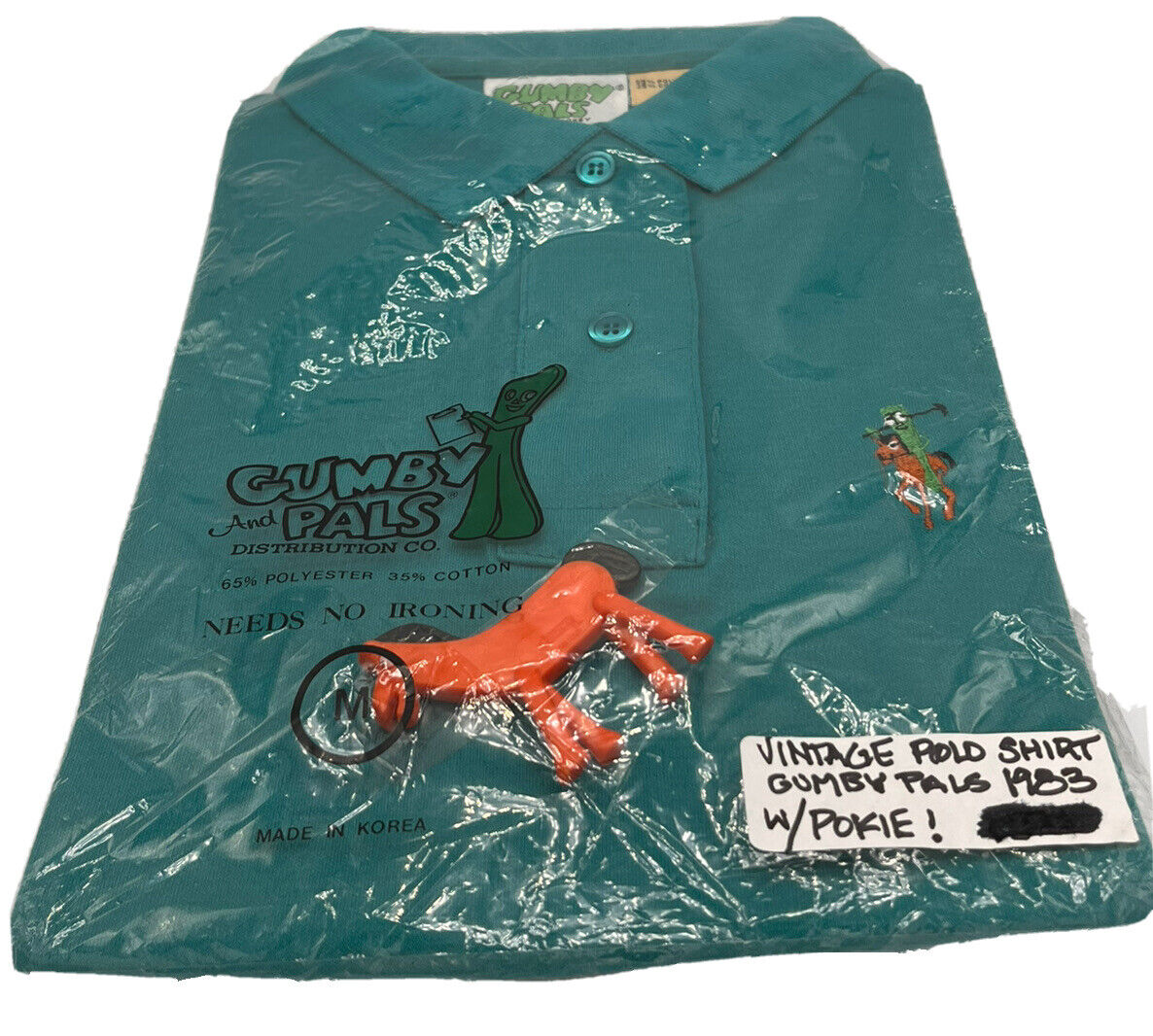 Gumby Polo Pals 1983 Pokey Single Stitch Green Shirt RARE Vintage New NWT Sealed