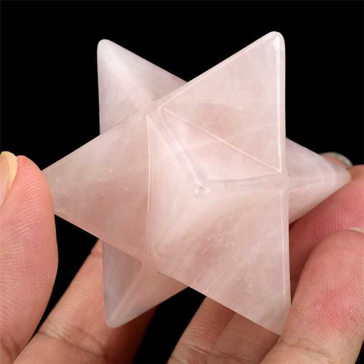 1PCS 40mm Natural Rose Quartz Crystal Merkaba Star Reiki Healing Realistic