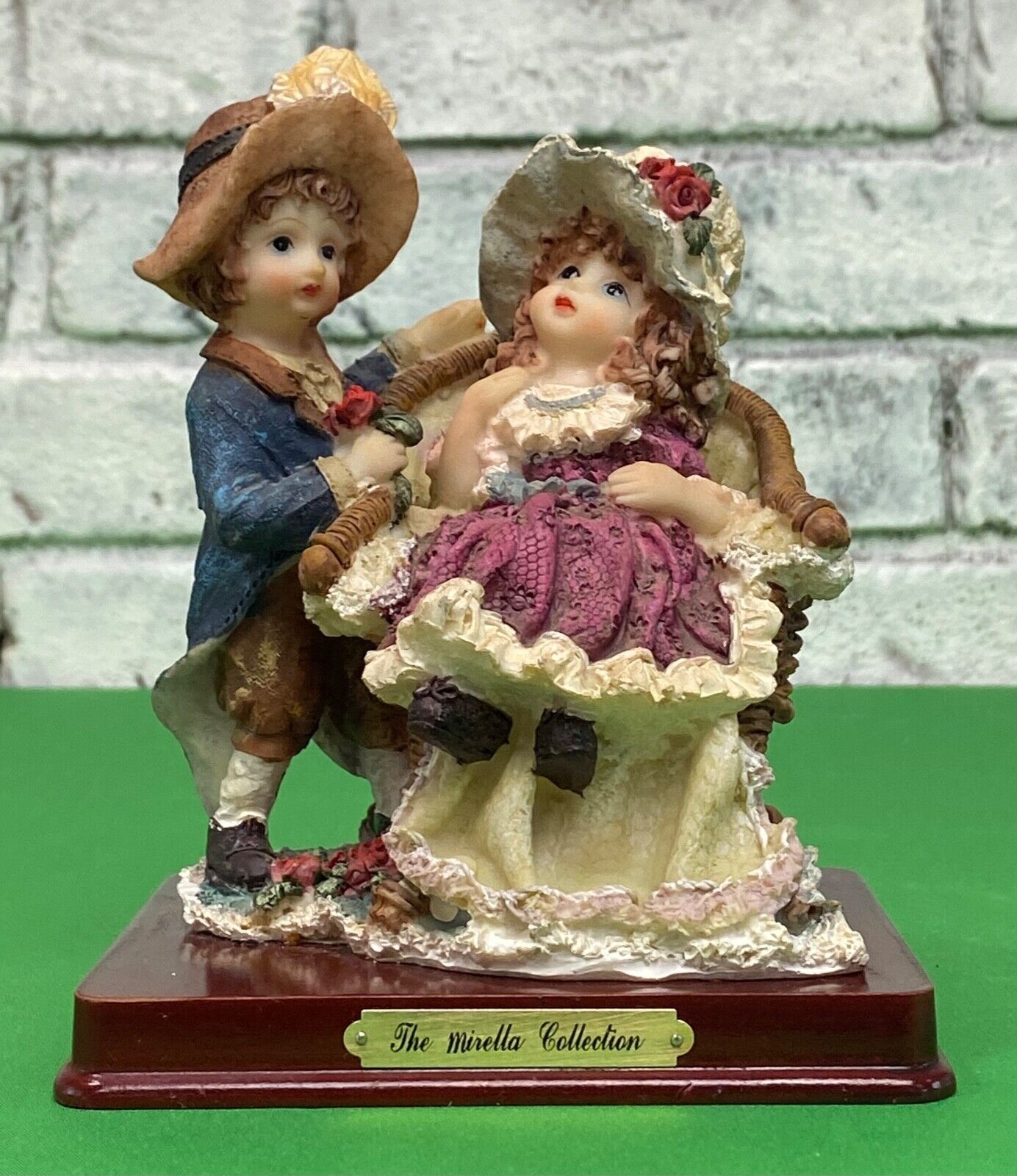 Vintage Rare Figurine The Mirella Collection Young Love in Italy on Wooden Base