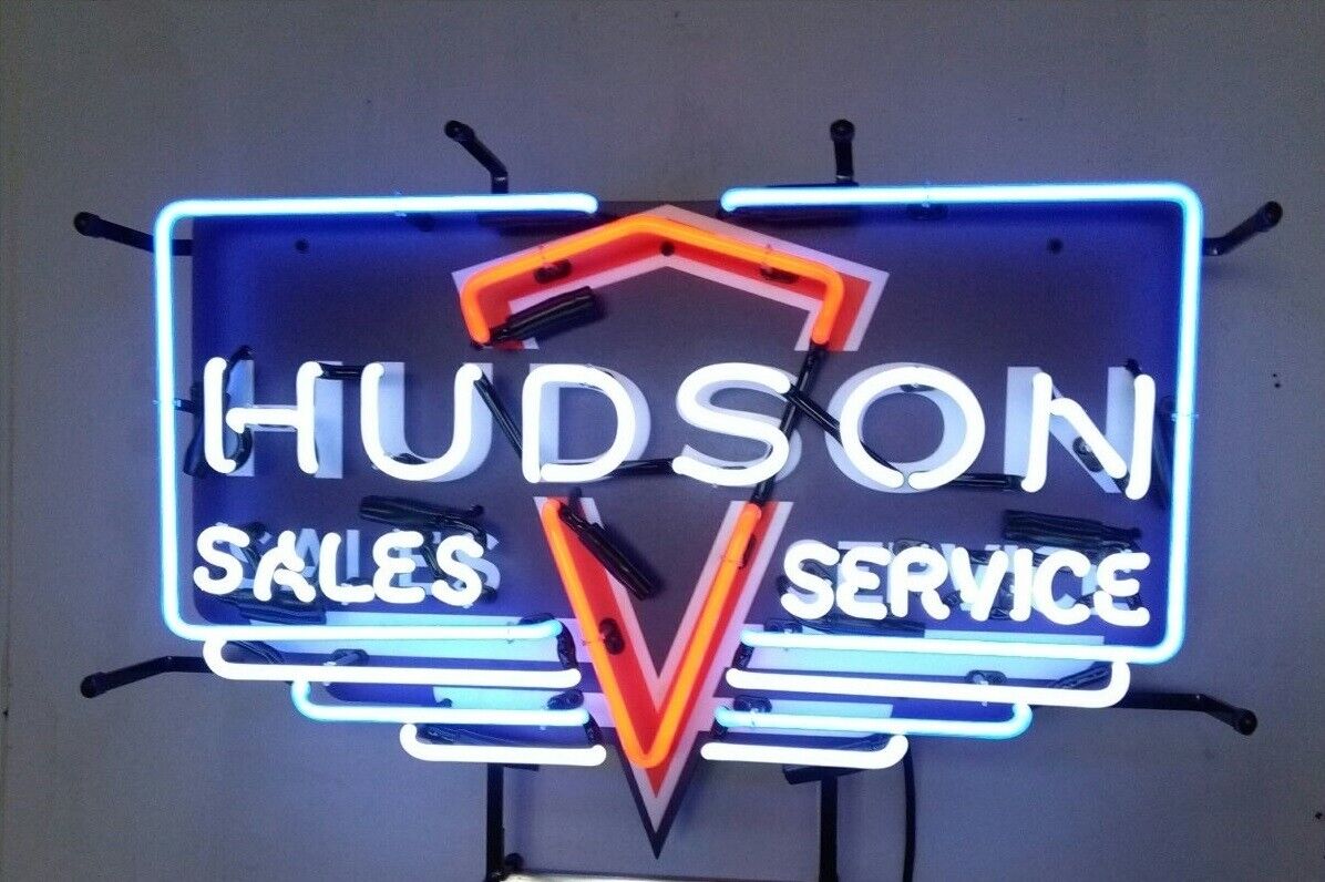 New Hudson Sales Service Beer Neon Light Sign Real Glass Lamp Bar 24\