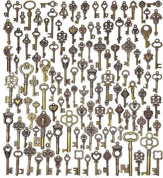 Lot Of 125 Vintage Style Antique Skeleton Furniture Cabinet Old Lock Keys Jewelr