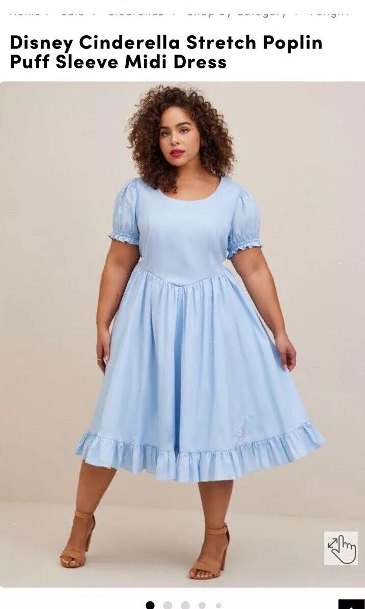 Disney  Torrid Cinderella Poplin Puff Sleeve Midi Dress  Size 3 , Cosplay