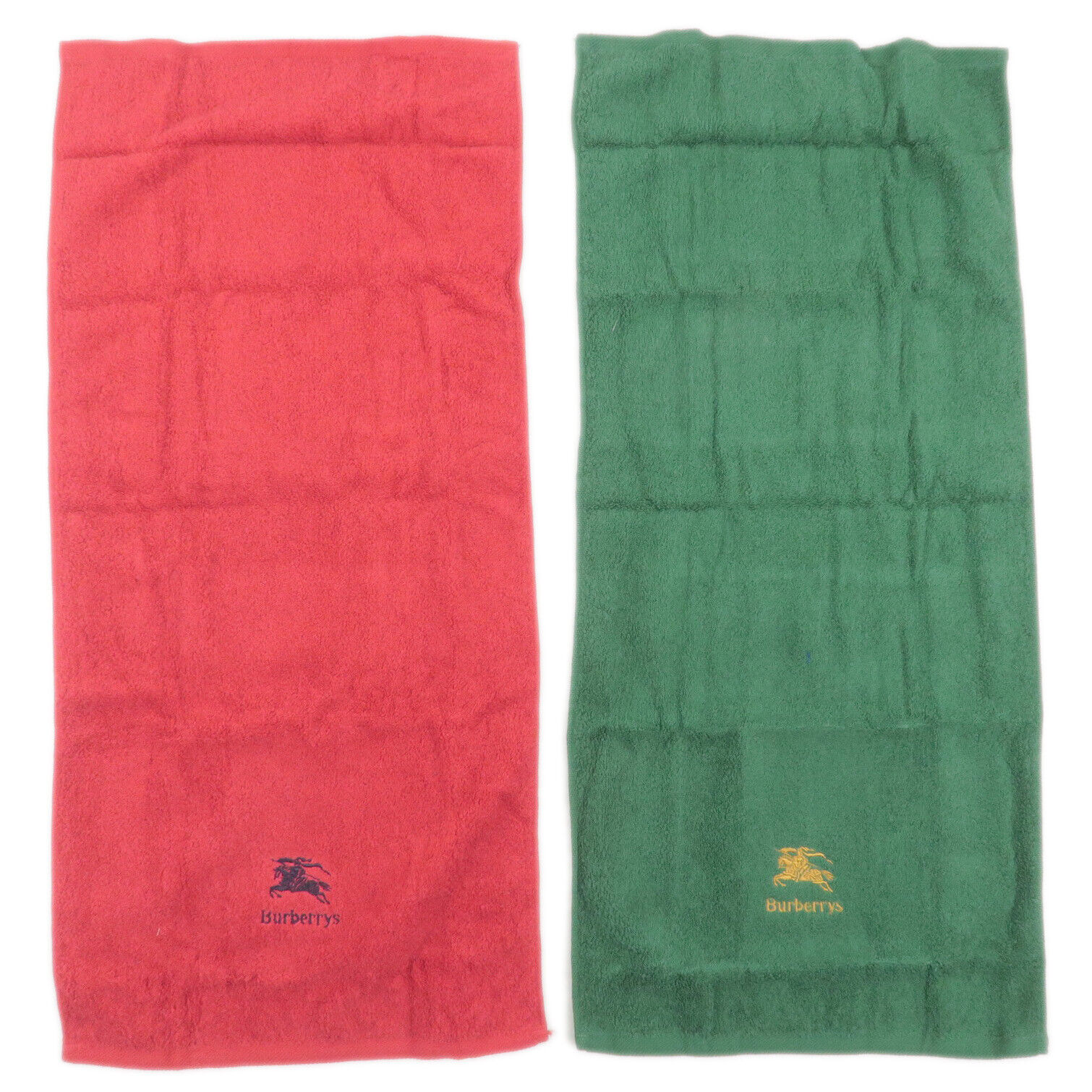 Authentic BURBERRY Towel Set Small Towel 100% Cotton Red Green Used F/S