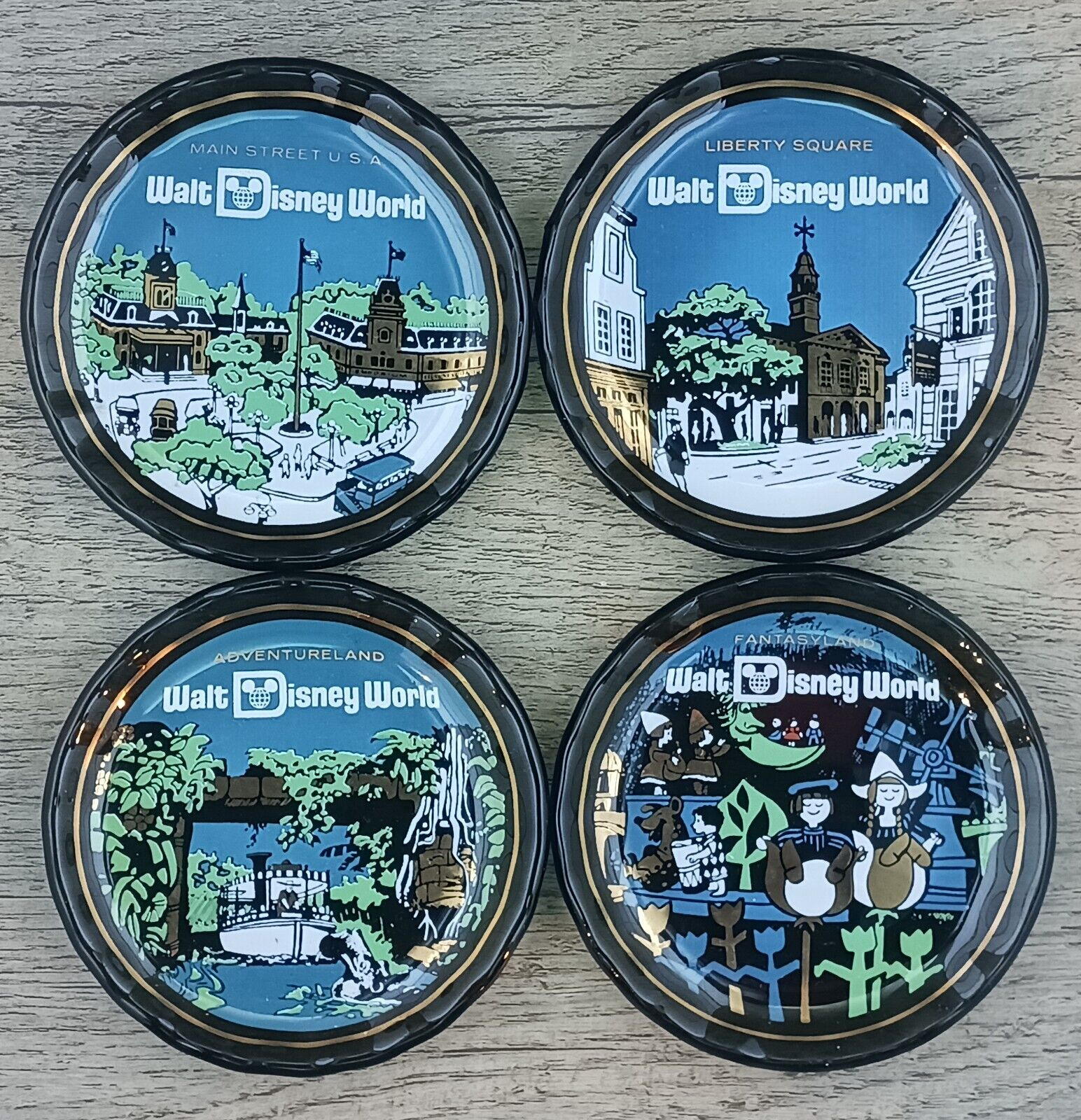 Vintage Walt Disney World - Magic Kingdom - Glass Plate Coasters 1970s Era