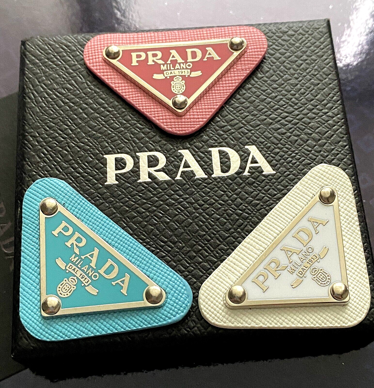 LOT 3 Prada Milano Logo little  Button Plate Metal Emblem Triangle Plate