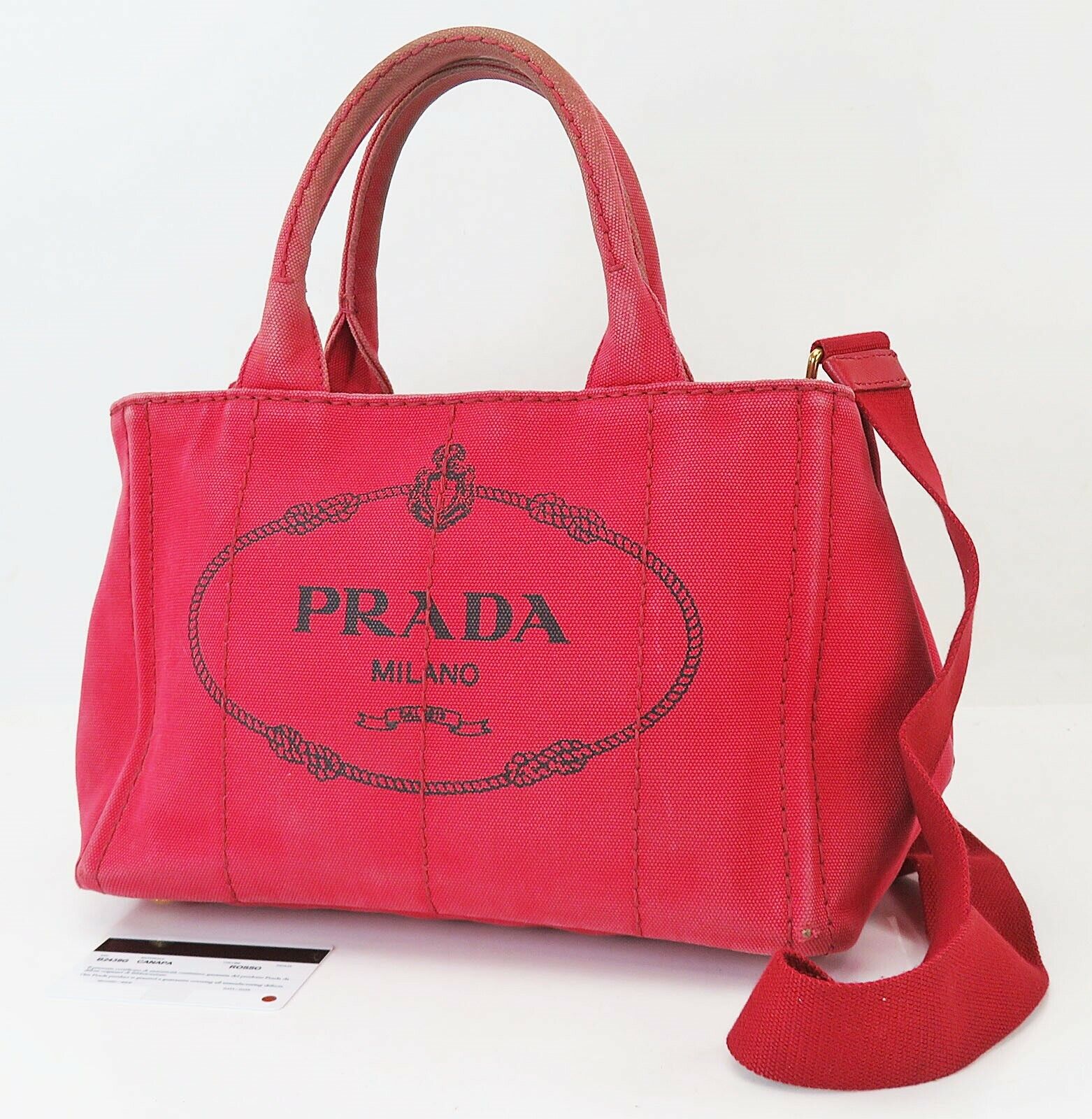 Authentic PRADA Red Canvas Canapa 2-Way Shoulder Tote Bag Purse #39825