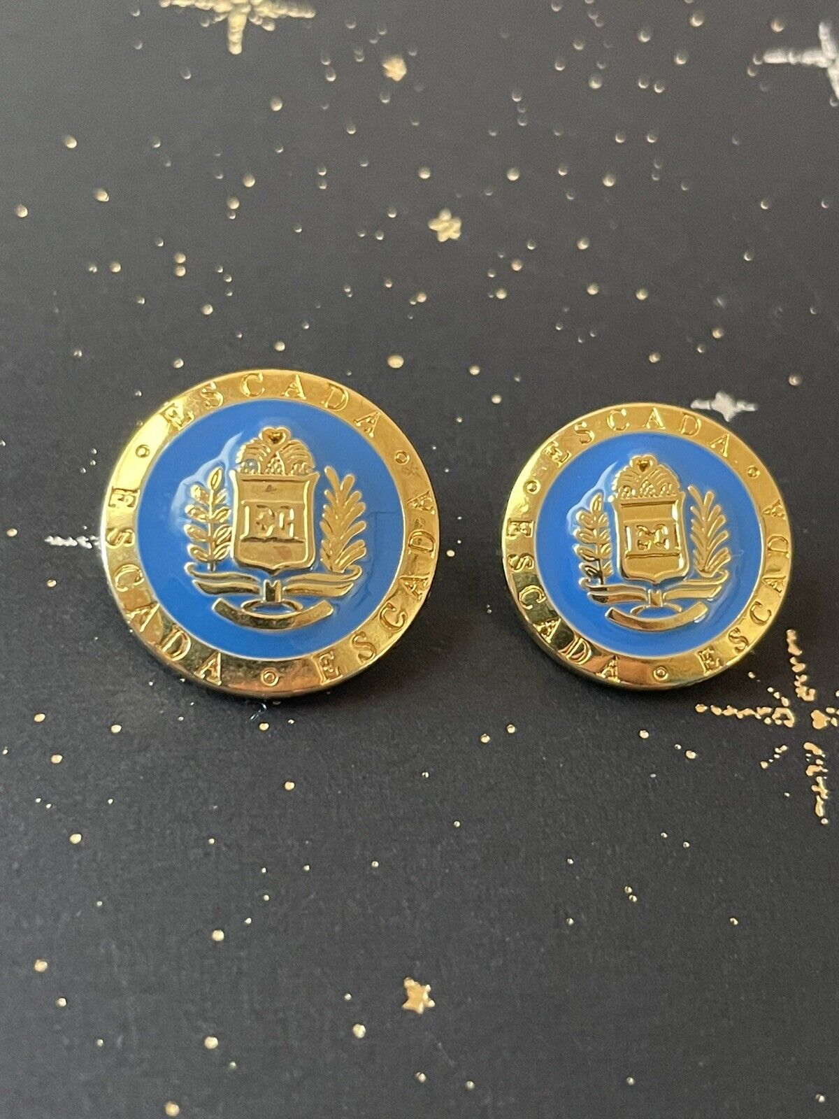 Escada 2 Gold and Blue enamel replacement Buttons New