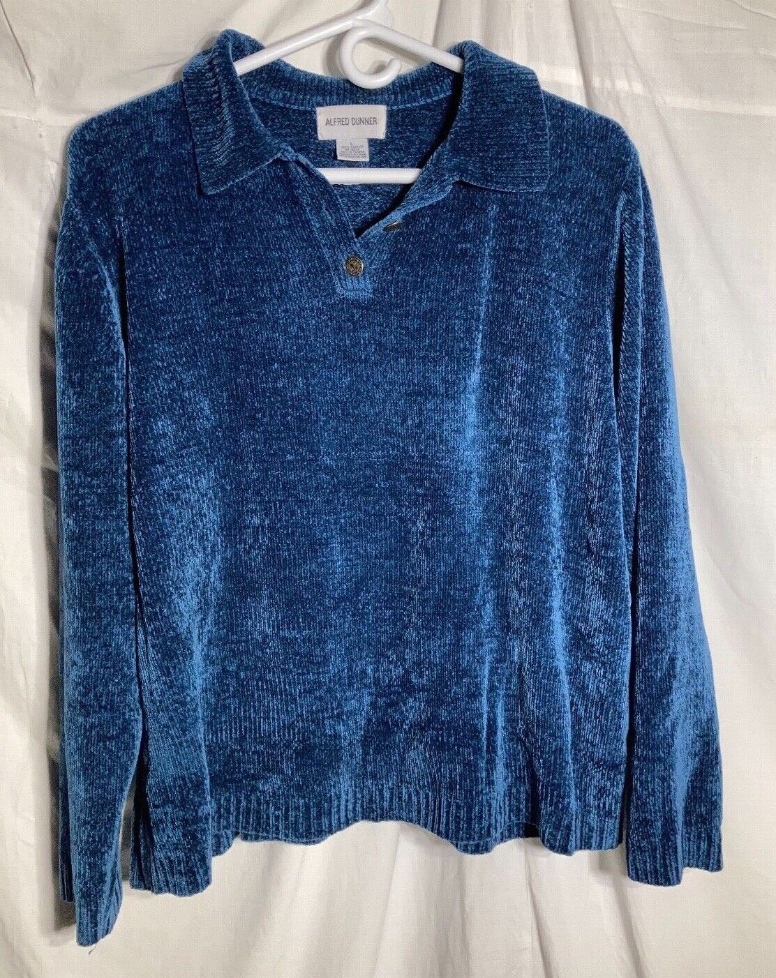 Vtg. Alfred Dunner 100% Acrylic Long Sleeve Velour Shirt Women\'s Blue L
