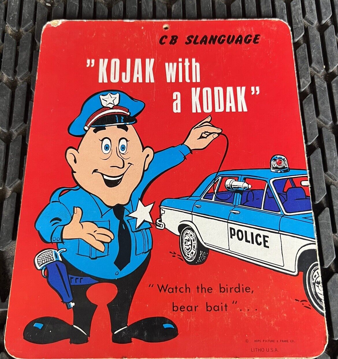 Vintage Kojak With a Kodak Wooden Sign Hope Picture & Frame Company Police Rare