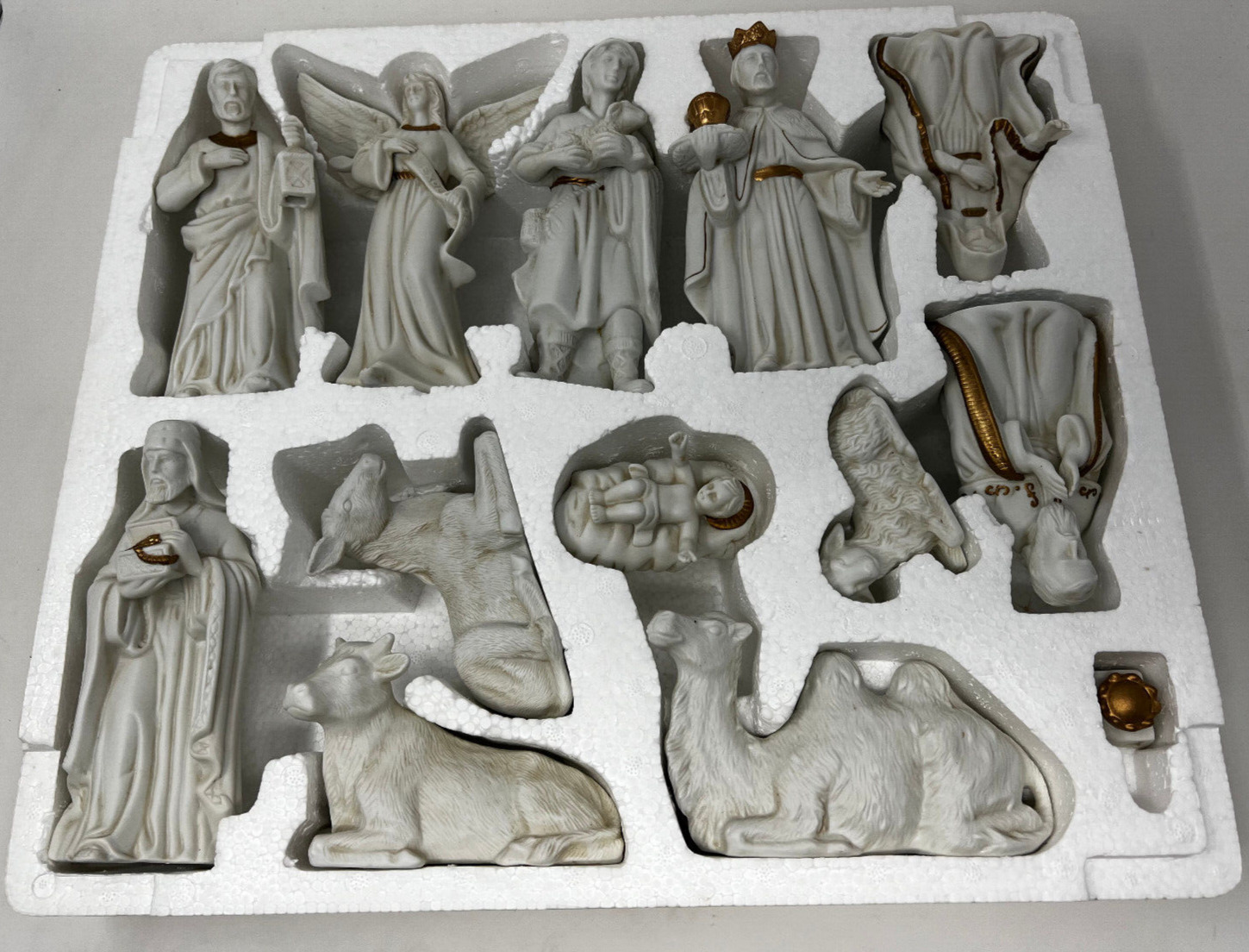 Crown Accents 12 Piece IVORY with GOLD ACCENTS NATIVITY SET