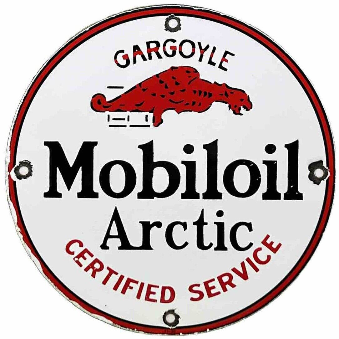 VINTAGE MOBIL MOTOR OIL PORCELAIN SIGN GAS STATION PUMP GASOLINE SERVICE ARCTIC