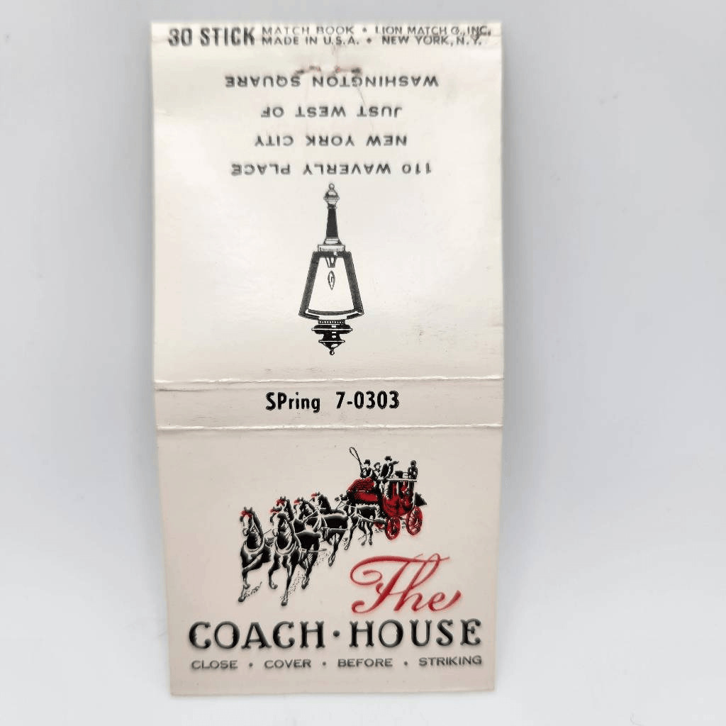 Vintage Matchcover The Coach House Restaurant Waverly Place New York City