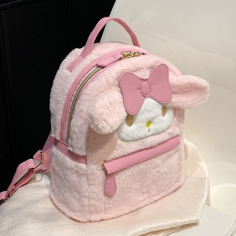 Sanrio cute pink rabbit girl backpack with furry girl heart small backpack