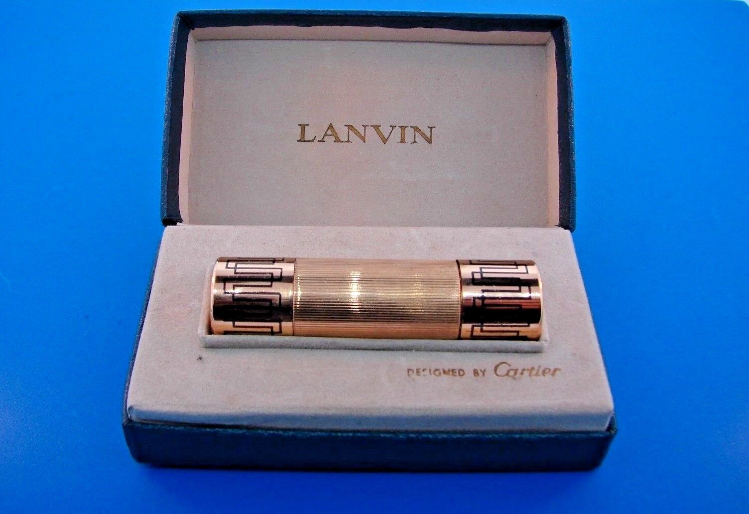 RARE Cartier & Lanvin Gold Plated Perfume Bottle Case w/Box