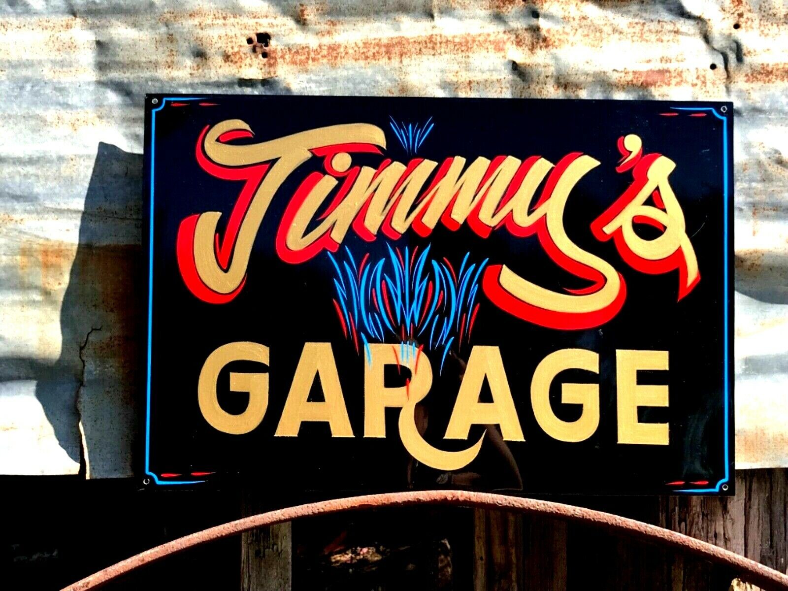 Vintage Jimmy's Name Sign Garage Hand Painted HOT RAT ROD SHOP Pinstriped Art 