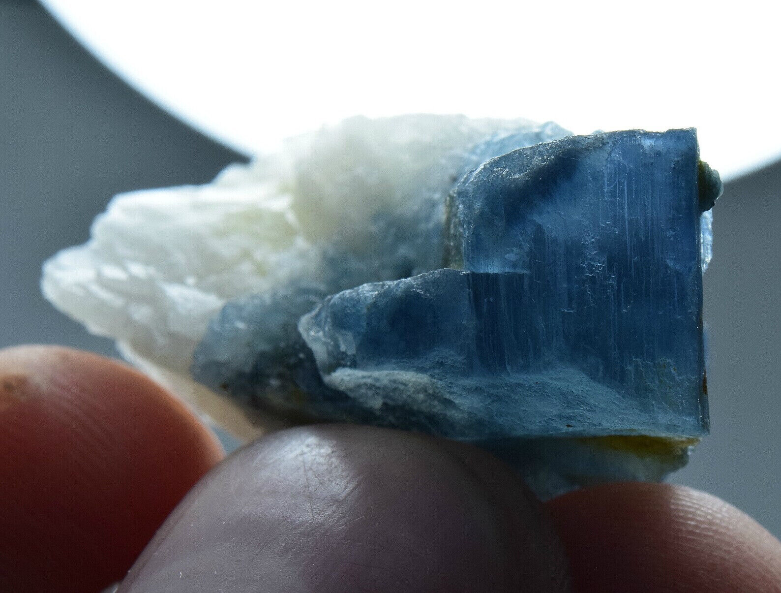 47 Carat Deep Blue Transparent Vorobyevite Beryl Rosterite Crystal with Feldspar