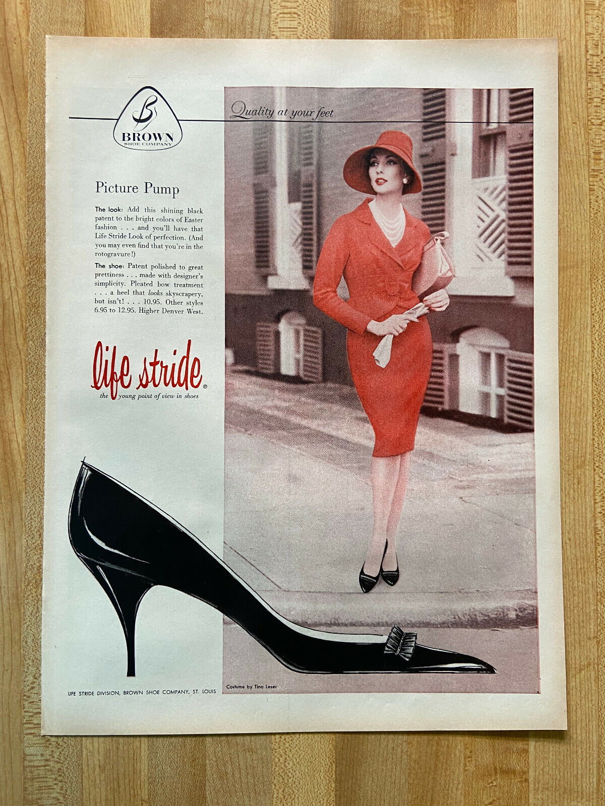 Vintage 1959 Life Stride Brown Shoe Co Print Ad Stiletto Heels Woman Advertising