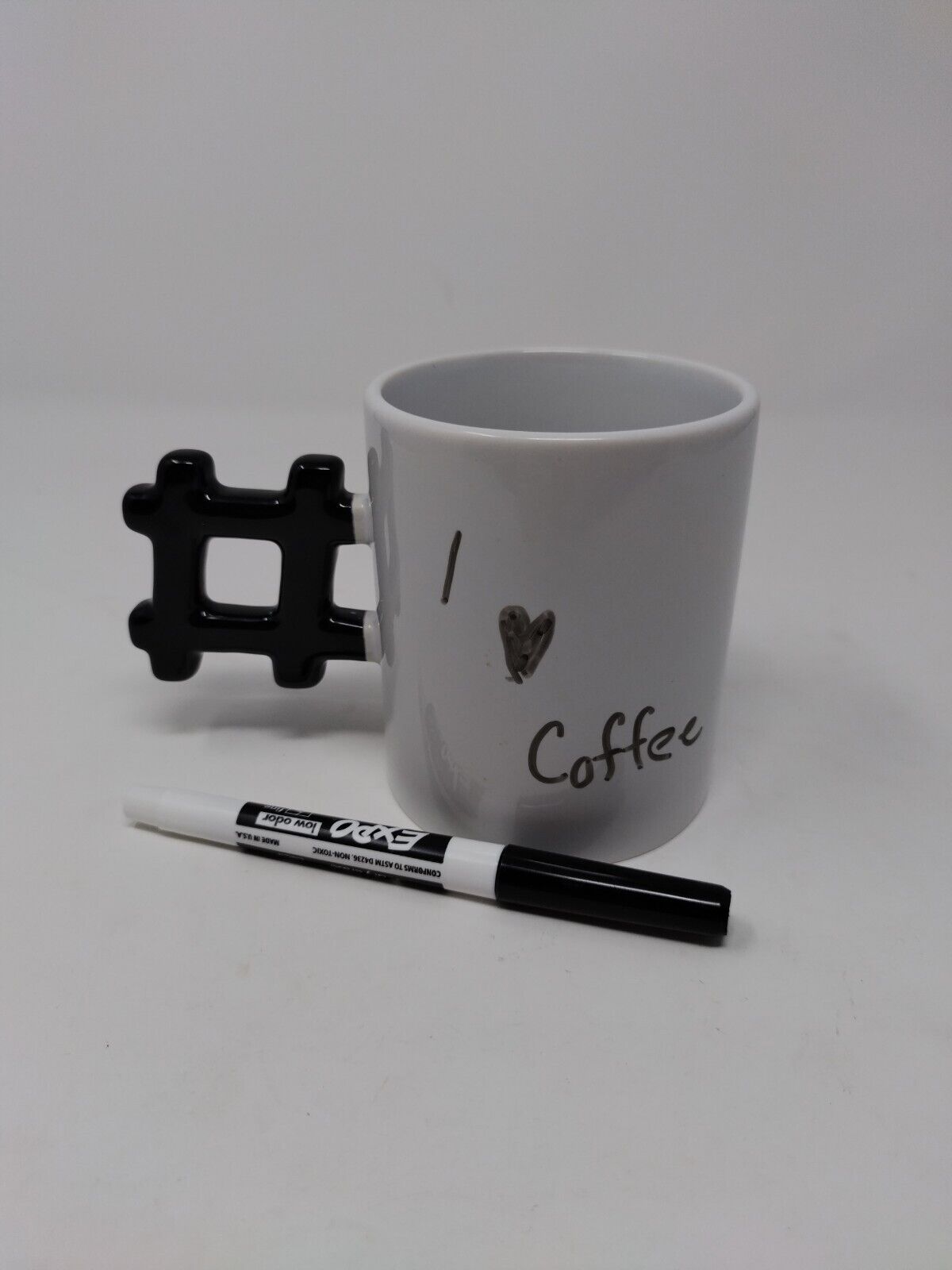 Cool Trendy Hashtag # Ceramic Mug or Cup With Dry Erase Marker Kikkerland Brand