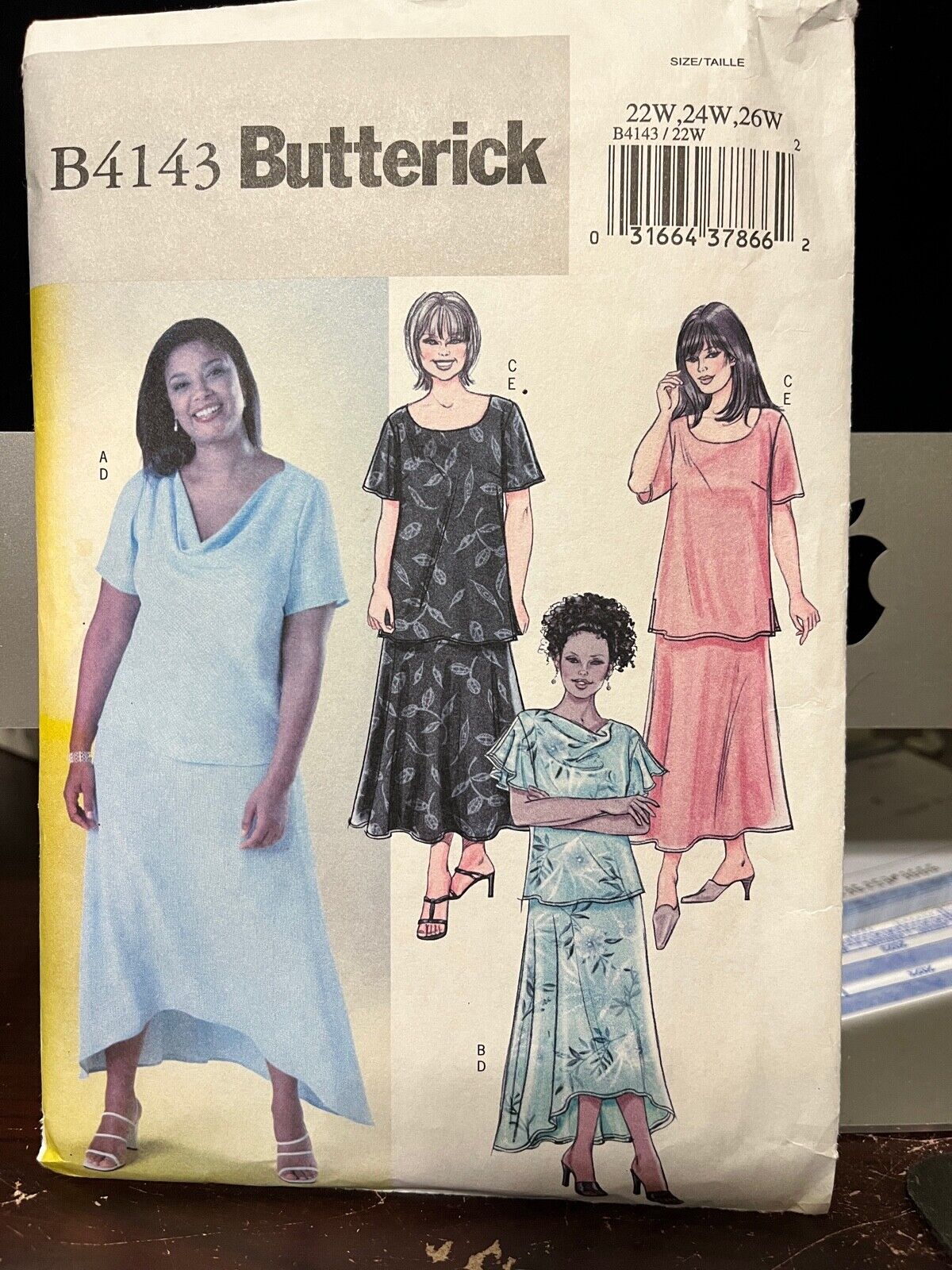 Butterick pattern 4143 women\'s/women\'s petite top & skirt sizes 22W-24W-26W