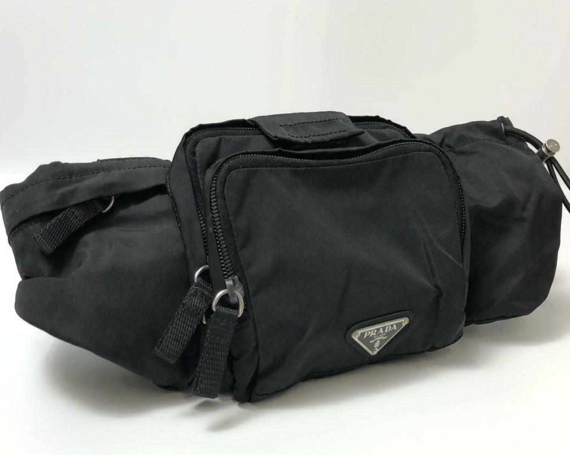 PRADA Re-Nylon Belt Bag 2VL056 Black Technical Fabric Men's Bag Very Good Japan